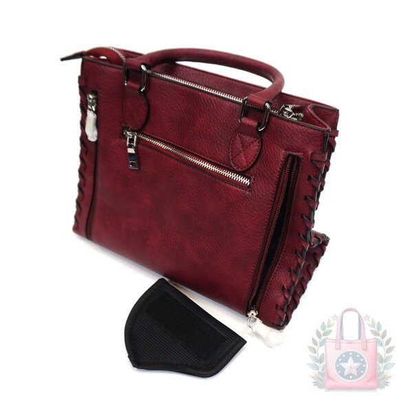 Lady Conceal Burgundy Ann Satchel Concealed Carry Leather Crossbody - Picture 4 of 9